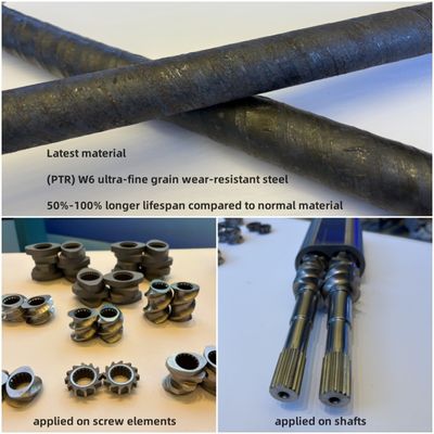 (PTR) Parti dell'estrusore in acciaio antiusura a grana ultrafine W6 Elemento filettato dell'estrusore a doppia vite Canna e albero